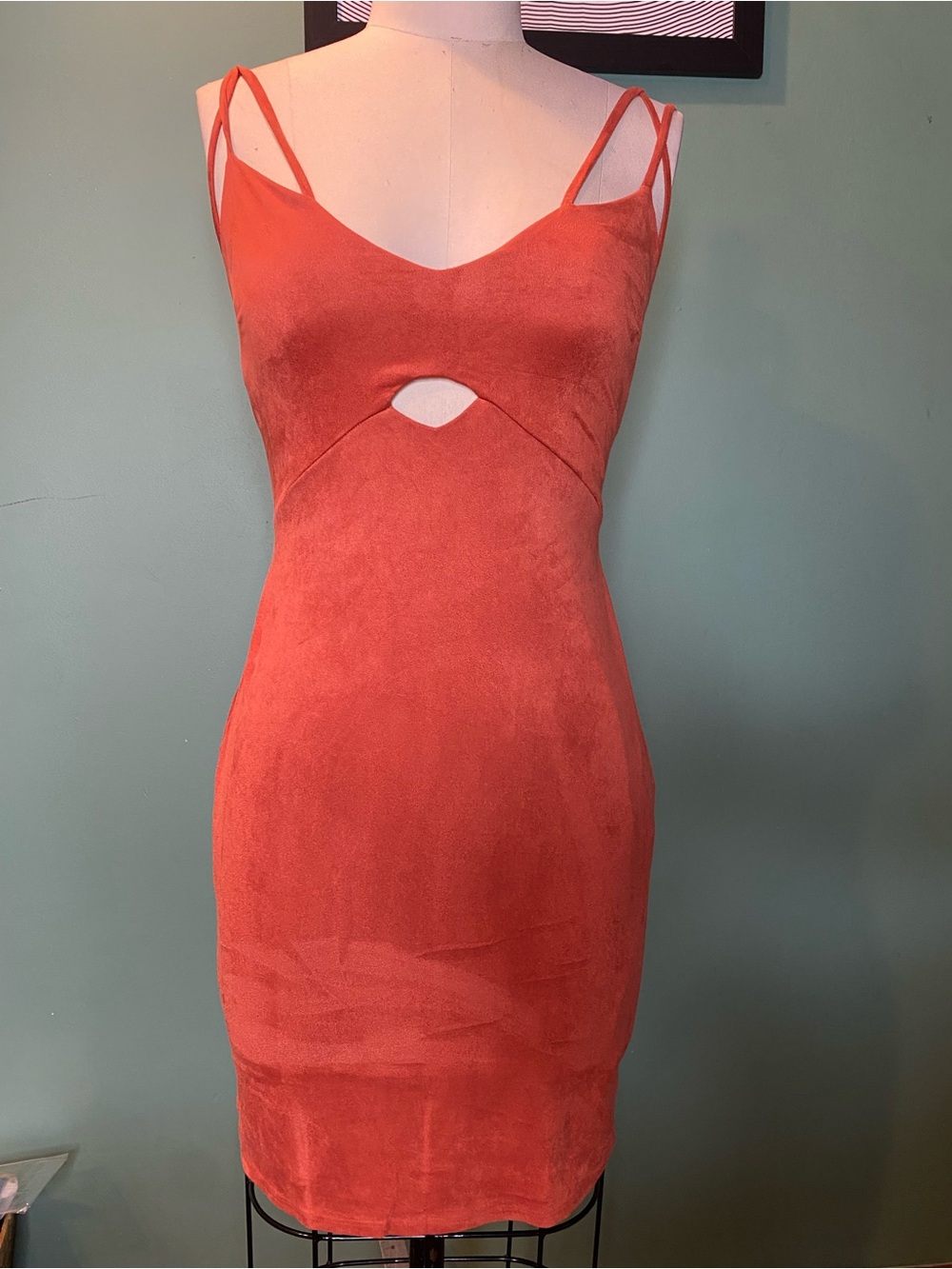 Charlotte Russe Burnt Orange Suede-Look Mini Dress with Cutout